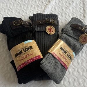 Muk Luks Women's Ribbed Buckle Socks - Black and Gray